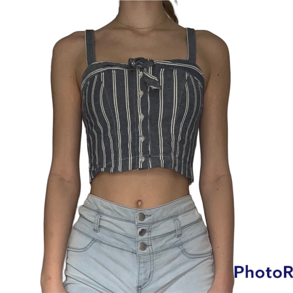 Brandy Melville lily tank top blue & white striped crop adjustable strap women’s